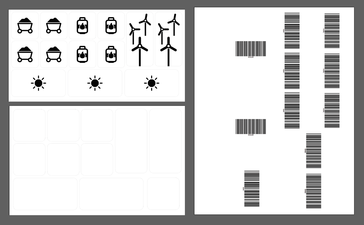 Barcodes and pieces laid out in Illustrator